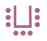 Logo U Mauve Minimaliste avec Neuf Points Décoratifs Logo mauve minimaliste composé d'une lettre U stylisée entourée de neuf points disposés sur trois côtés.